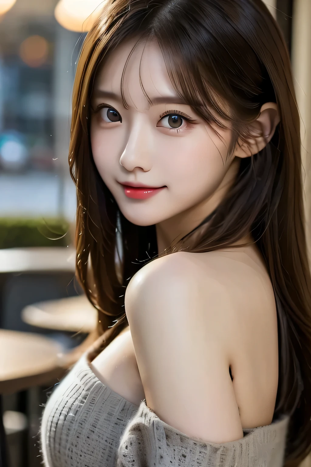 table top, highest quality, shape, Super detailed, finely, High resolution, 8k wallpaper, 完璧なダイナミックな構shape, beautiful and detailed eyes, Gorgeous and stylish black fluffy latest fashion Tokyo winter clothes,ランダムなcute髪,small breasts,natural color lip, bold sexy pose,smile、20 year old girl、cute、sexy shot looking at camera,Always blur the background,perfect and beautiful face,Take only the face,beautiful and detailed face、slim face and style,Big eyes、Do gal makeup