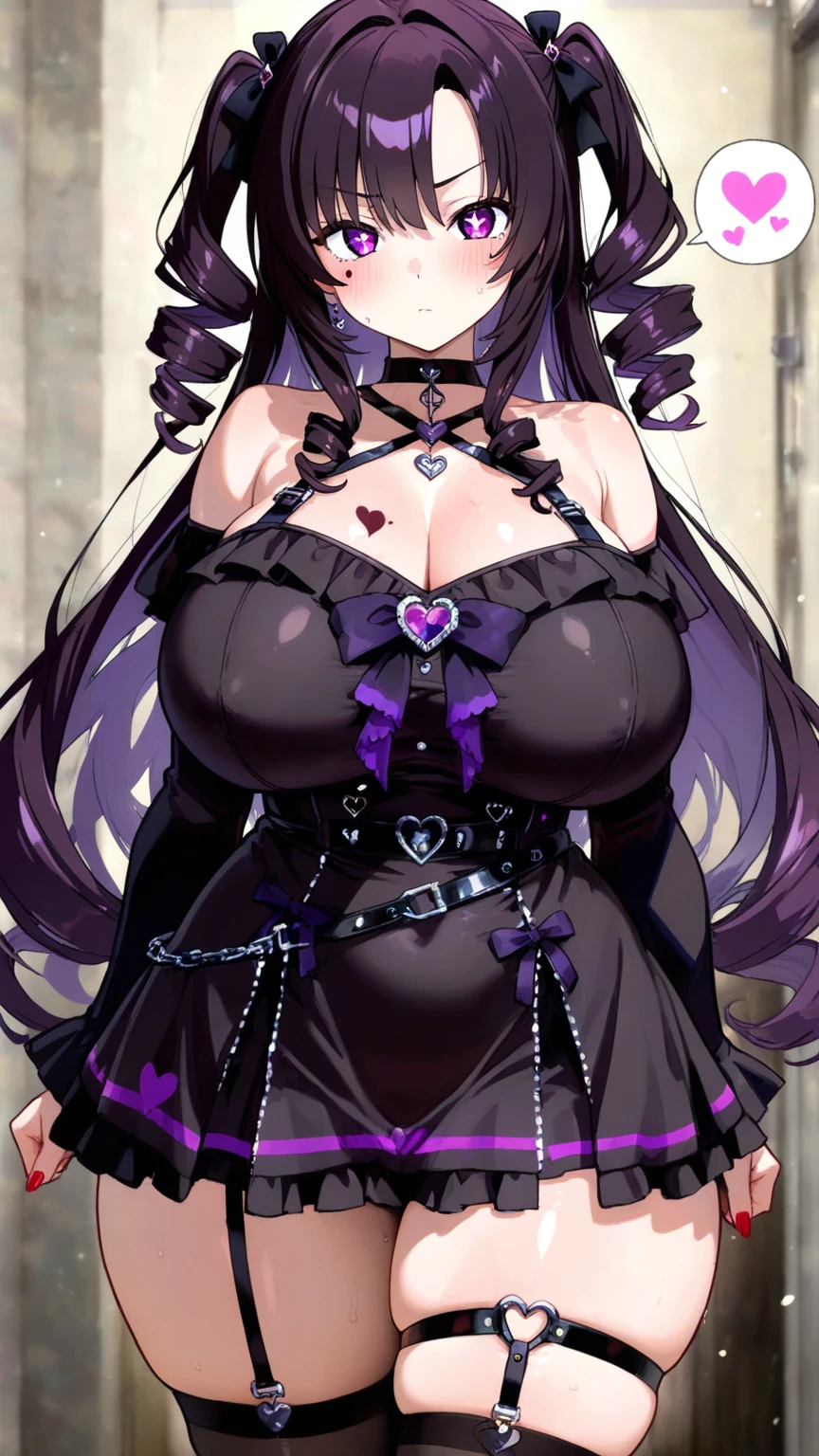 masini-mashini615 fate/extra fate/extra_ccc fate/grand_order fate_(series) passionlip_(fate) passionlip_(third_ascension)_(fate) absurdres highres 1girl breasts collar gigantic_breasts hair_ribbon long_hair o-ring o-ring_top pink_eyes purple_hair ribbon sideboob thighhighs very_long_hair white_collar white_thighhighs