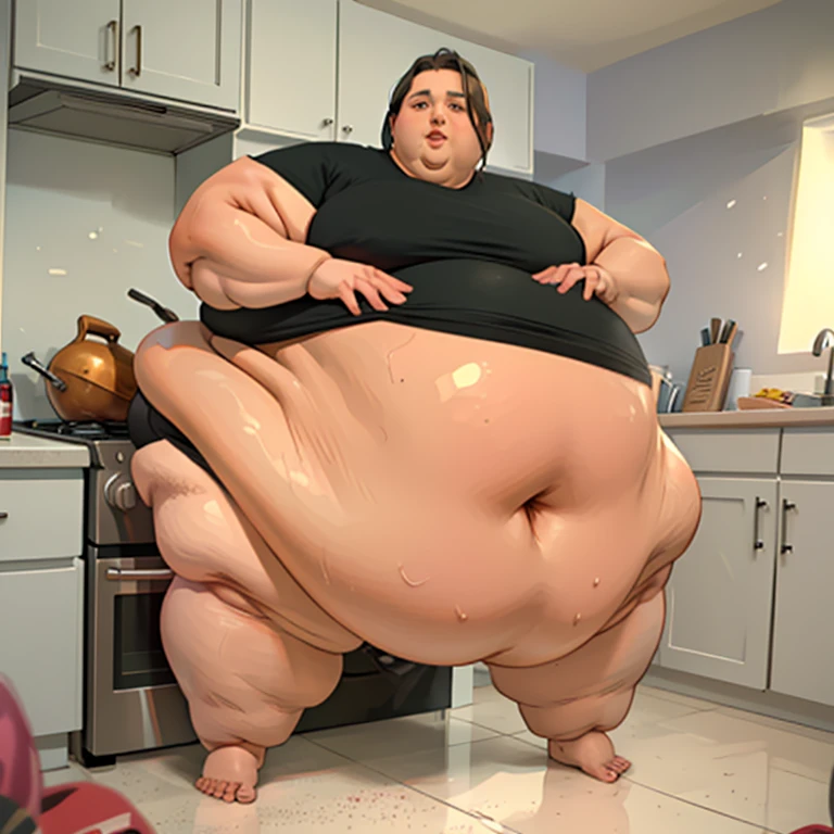 140kg extremely obese woman, large stomach, mini skirt, high heel, necklace, earring, bracelet