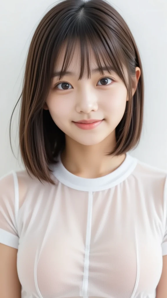 One girl,summer,Inside the room,Bed,Sit,Black Hair,,Very Short Hair,Navy Blue,Sleeveless,button,A big smile,6th grade elementary school,Japanese,single eyelid,Neat face,Honey,front,Look here,transparent, Soft Light,(masterpiece, Highest quality), Structure of the film, Like a movie