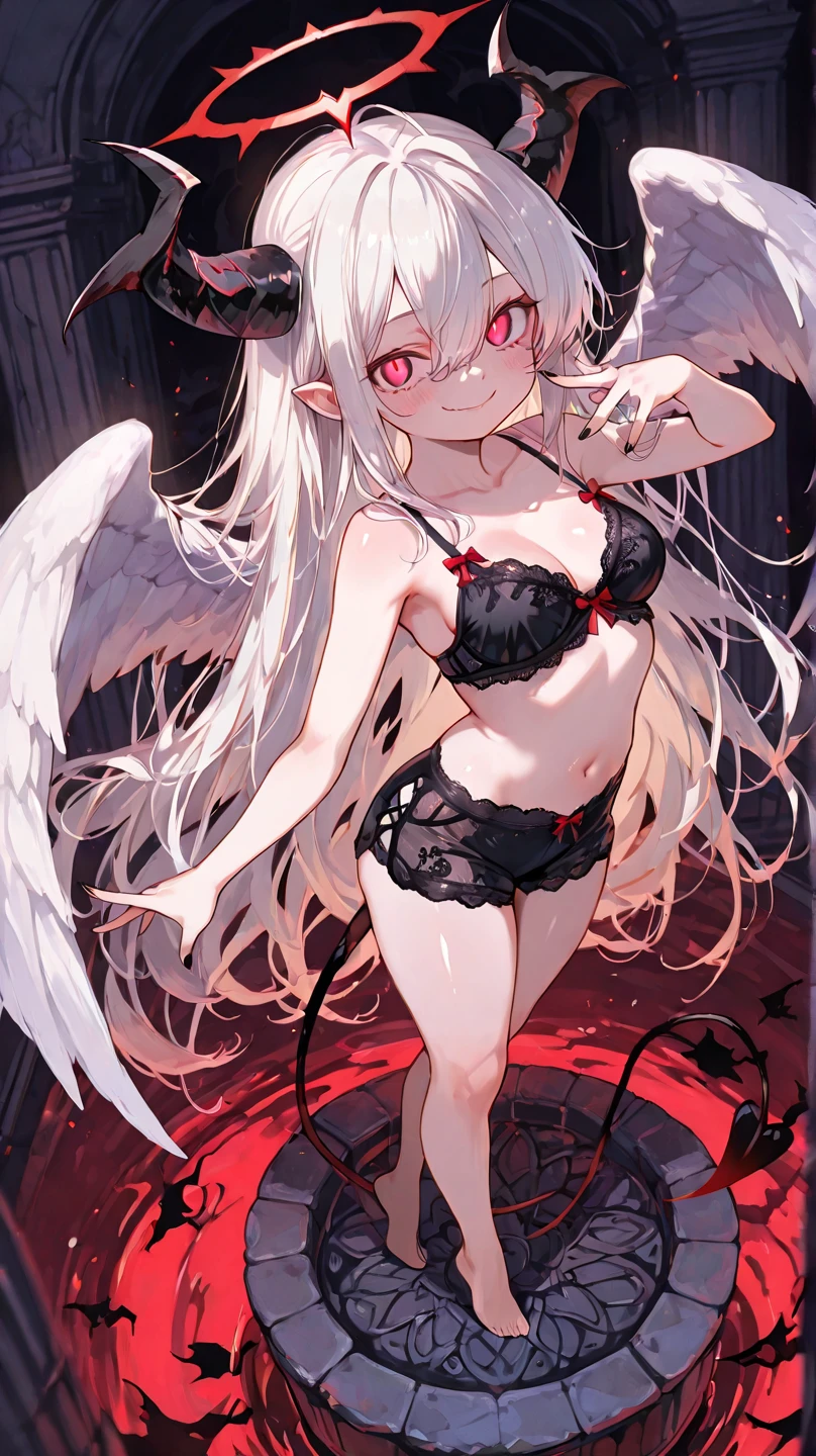 ((best quality)), ((masterpiece)), (detailed), 1girl, Character design, female, dynamic poses, long white grey hair, grey white eyes, very skinny, detailed, best quality, no accesoires around the neck, no shoes, prominent collarbones, skinny arms, flat stomach, visible hip bones, full body, blank white background, plain background, white background, red and white clothing, Bloodborne inspired, occult aesthetic, occult, detailed and intricate steampunk and detailed gothic, NSFW, Very dramatic and cinematic lighting, cosmic horror, grim-dark, side-lighting, perfect face, NSFW, Fluttering lace flared long knee length dress with frilly petticoats, knee length dress, pleated petticoats, petticoats gothic, complex lace boots, side-lighting, gothic aesthetic, wielding a mighty sword with mechanical components, mandalas, small breasts, a fairy, various different types of insect wings, NSFW, full body, whole body, body, plain background, white background, blank background, no background, white background NSFW, chains, full body, whole body, head-to-toe NSFW