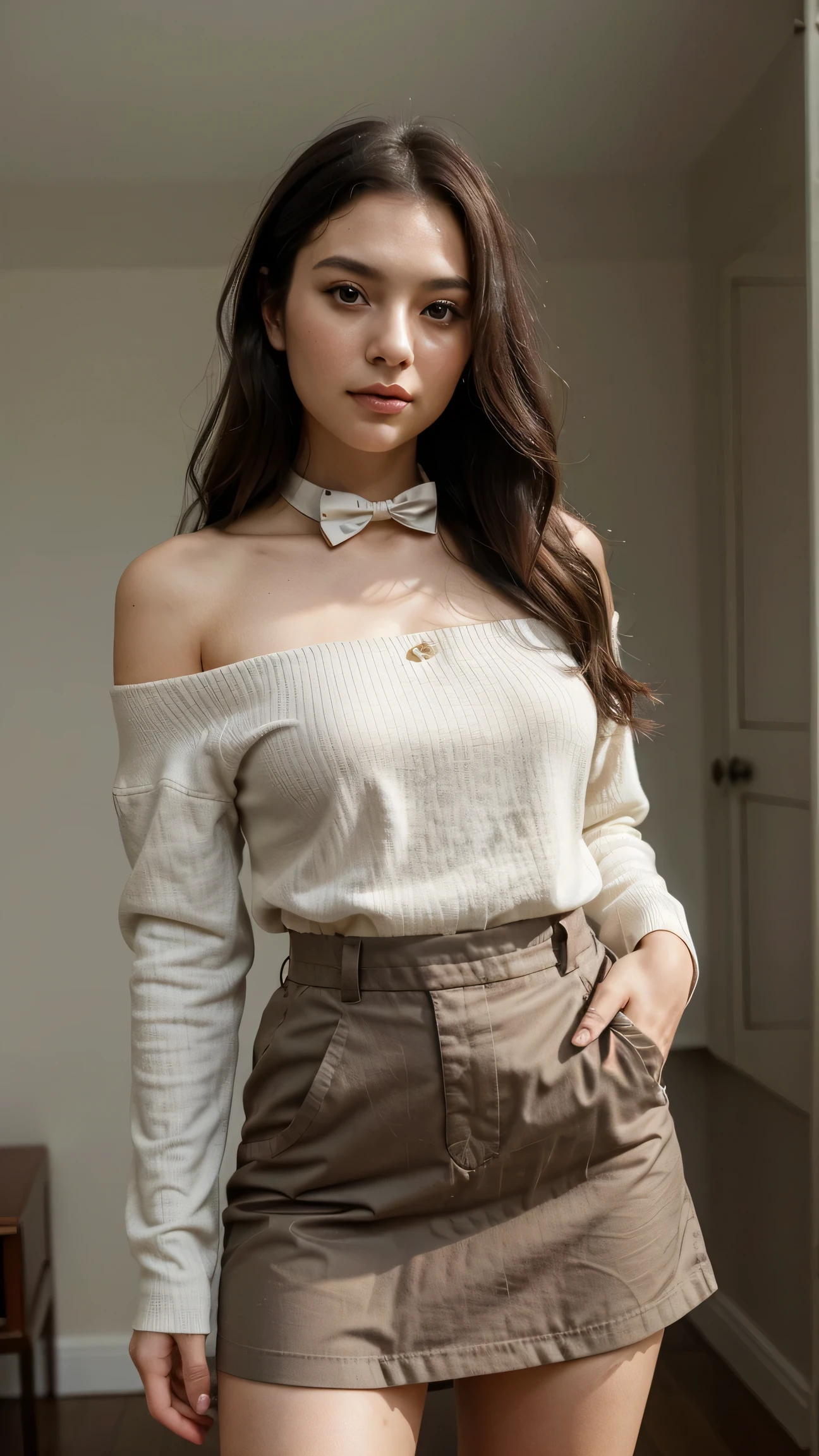 (photograph, hyperrealism, masterpiece, 8k:1.3), 1girl, Danish, fat, (nsfw:1.2), <lora:Crochet_Shirt_Skirt_By_Stable_Yogi:1>, crochet pattern, red collared shirt, long sleeves, red plaid skirt, shaggy hair brunette hair, angry, Sunset Lighting, The warm, golden glow of a sunset, adding a romantic and enchanting feel to the scene, trending on 500px, concept art, shot by cindy sherman, full body