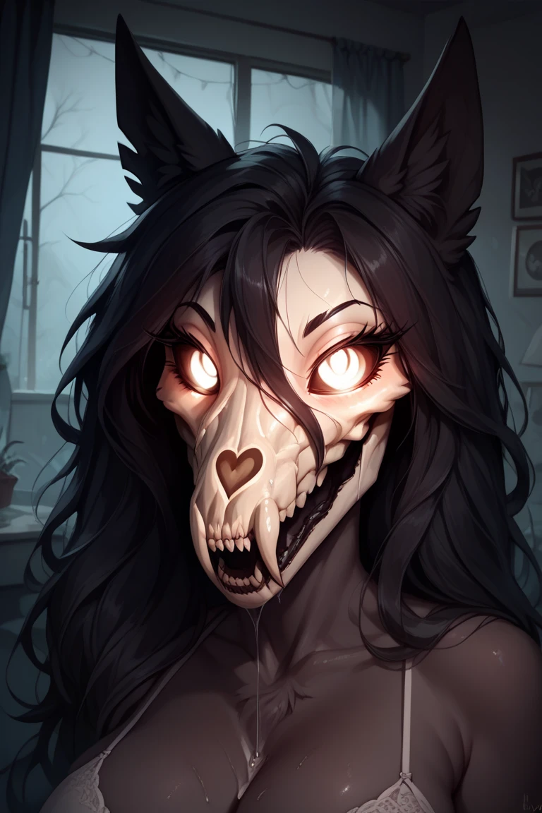Fang, female, Dinosaur, pterodactylus, scalie, looking at viewer, rooftop, black clothes, holding a gun, covered in blood, sad, crying, choker, half closed eyes, wings, hair, outdoors, hdr