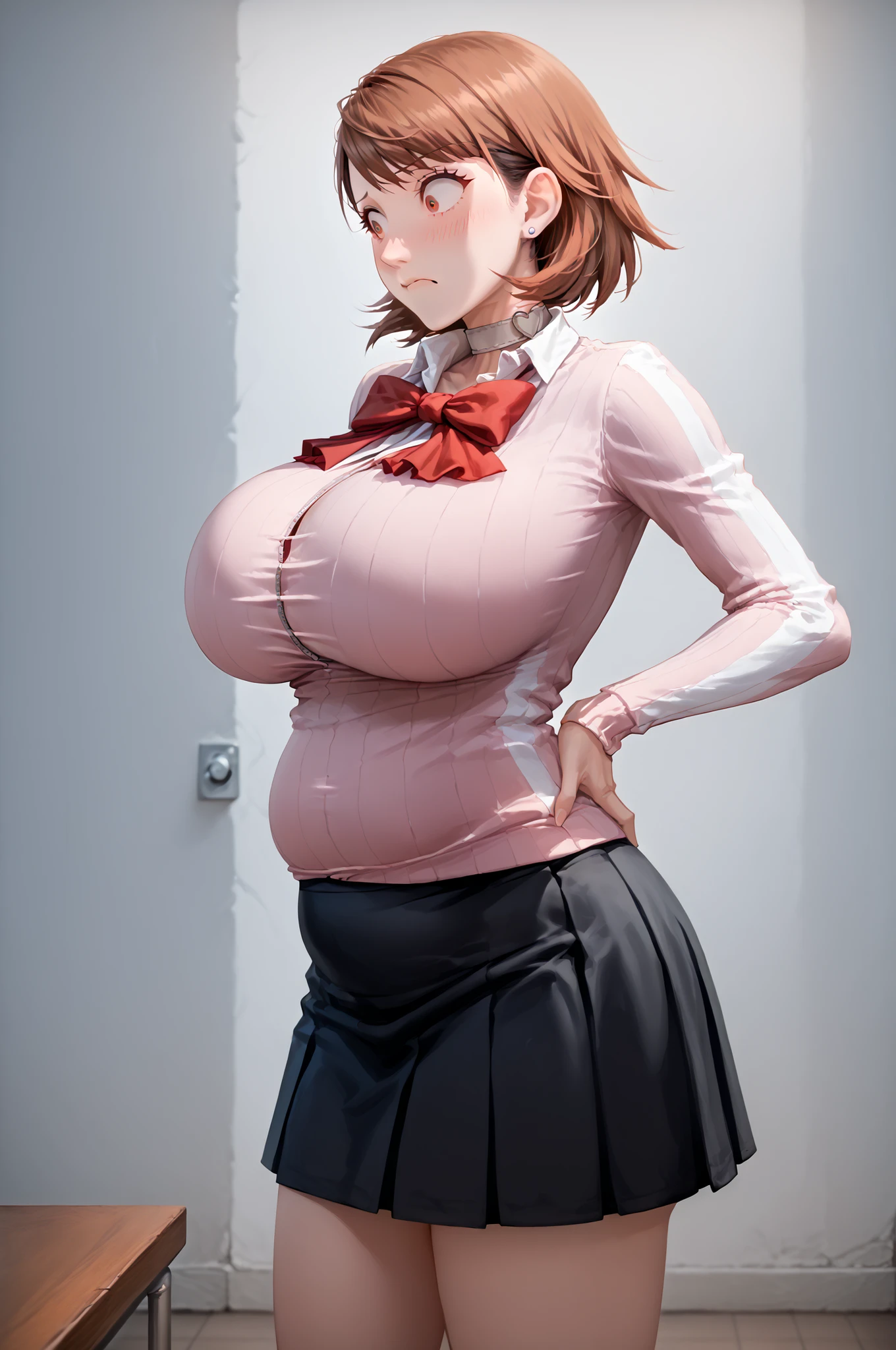 chris、25 years old、Redhead shortcuts、Pink nurse's uniform、white stockings、clipboard tall、beautiful woman, giga_busty