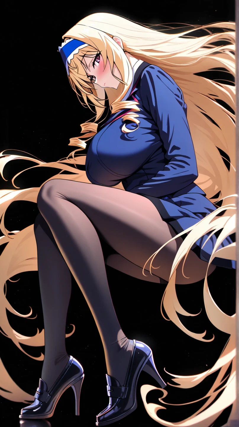 female character, 15 years, Pale and white skin, dark blue eyes, blonde hair, wavy and long, gorda, beautiful, simple light blue dress attached to the skin at the top, short loose skirt with kitten designs , fleshy breasts , small waist,Wide hips, tender position, Muslona, something provocative, sexy, YOUNG, gorda, obese, fat belly