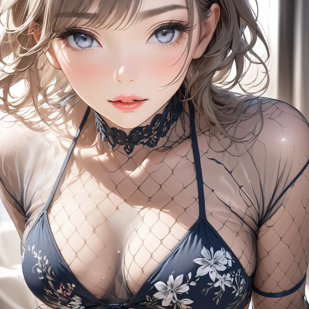 (masterpiece, Highest quality:1.3), (Super detailed:1.2), (hyperRealistic:1.3), (RAW Photos:1.2), High-definition RAW color photos, Professional photos, (PhotoRealistic:1.4), (Realistic:1.4), (Brown Hair:1.5), Professional Lighting, Perfect Anatomy, (Big Breasts:1.2), (blush, Detailed face), (Happy smile:1.7), Sexy, erotic Sexy, Random sexy gravure poses, (Beautiful woman wearing black lace bustier and see-through underwear、Lying in bed, 髪をSexy後ろになびかせて。Wear a choker around your neck。:1.3)