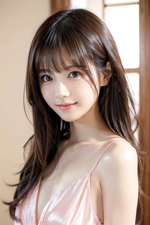 14years、(8K、top-quality、​masterpiece:1.2)、(reallistic、Photorealsitic:1.37)、The ultra-detailliert、女の子1人、Beautie、cute little、独奏、(Redness of the nose)、(a smile:1.15)、(With mouth closed) 、beautidful eyes、(Long:1.2)、Floating Hair NovaFrog Style、The upper part of the body