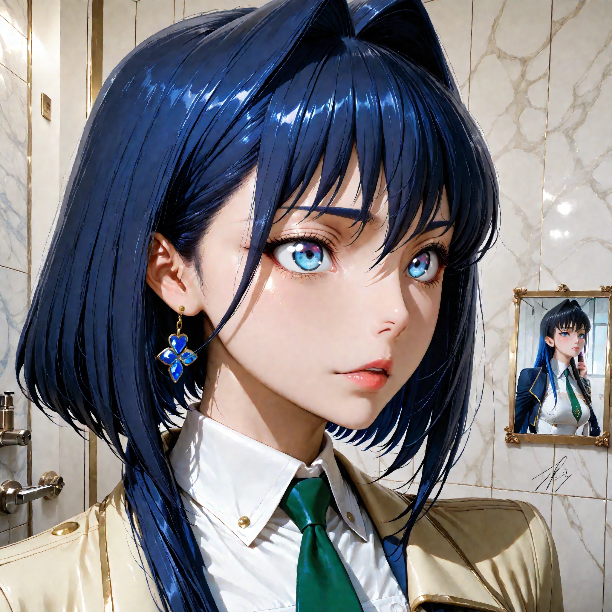 girl, alone, blue hair, long hair, looking at the viewer, , blue eyes, Upper body, bangs, D cup breasts,jirai kei fashion