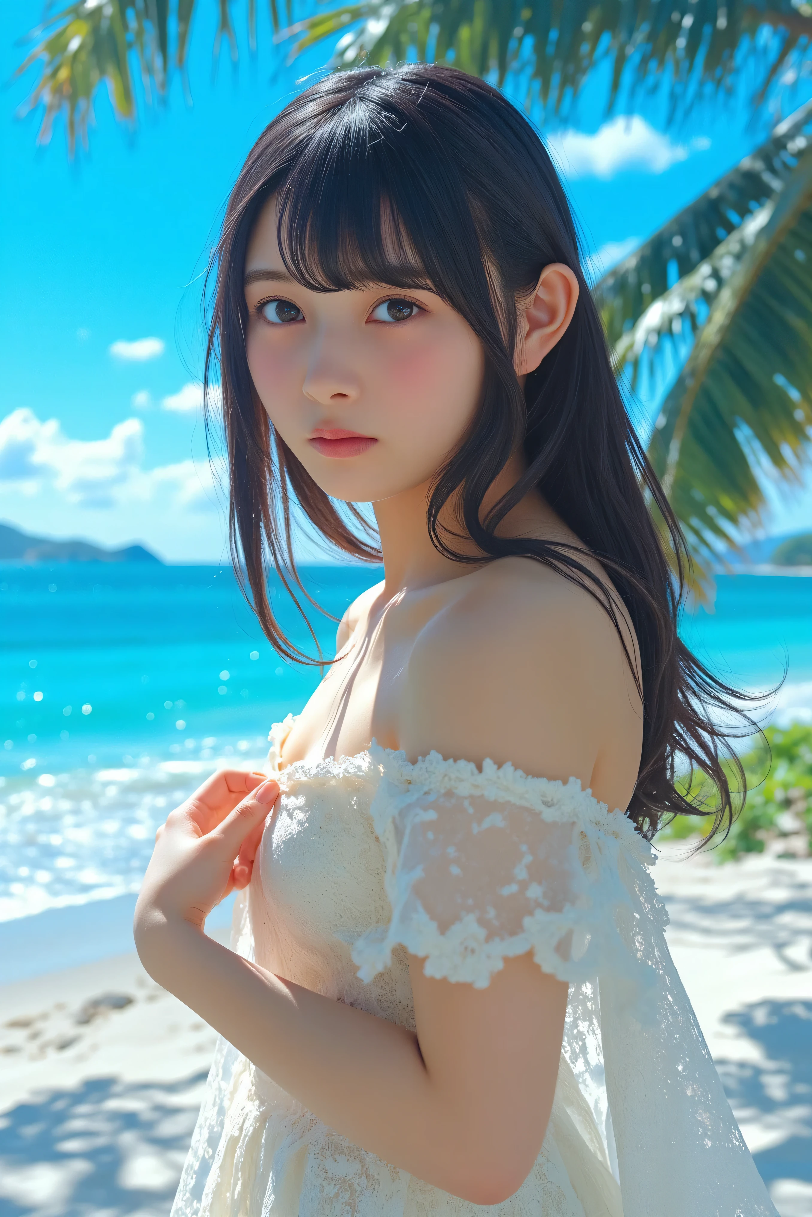 (masterpiece,best quality:1.4),(8k,raw photo,photo realistic:1.2),(super resolution), (absurdres),(shiny skin:1.4),detailed skin,detailed face,detailed eyes,(beautiful sparkling eyes:1.2),Symmetrical eyes,Detailed ear,1girl,natural make-up,(((Japanese idol))),((beautiful Japanese)),,Detailed Background,Beautiful shiny hair,,(((cute teen))),((Average teen breasts)),((face sharpener)),upper body,(Detailed 2024 teen Sexy Trendy summer clothes),,,((sharp face)),natual light,,(Very detailed ,trend, design,online shopping,LUMINE® Market,),((cute student)),Instagram Style,straw hat,flatchest,
small breast,(Detailed Okinawa Travel,Beach with many hibiscus flowers),sakuragun