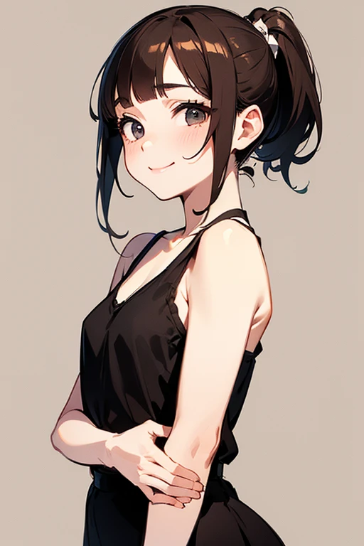 masterpiece,best quality,super detailed,1 girl,full-face brasched,(pubic hair:1.4),(shorthair:1.3),black hair,nude,small hoobs,simple background,standing, attention,closed eyes,completely nude,腰から上のアングル,まっすぐに立つ,