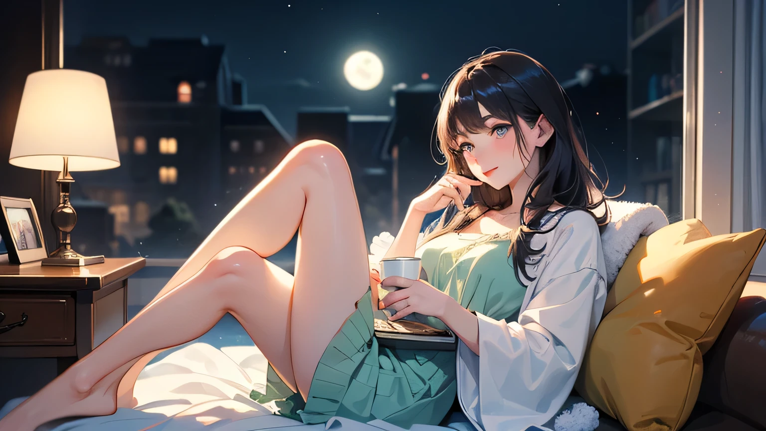 a moon、illuminating、mournful、Crying face、as if speaking、smiles sadly