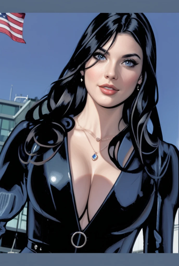 DC Comics, Gemma Arterton dressed as a Goth girl, by Adam Hughes and HR Geiger, vampire, (sexy), pain background, nearly naked, NSFW