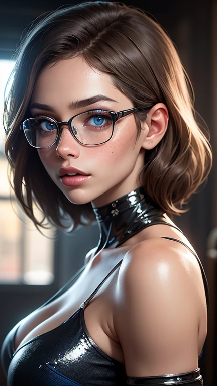 ((realistic face, seductive, adult look)), (black bikini top, black underwear, short clothes), (bald head), (20 years), (1 girl), (4k style))