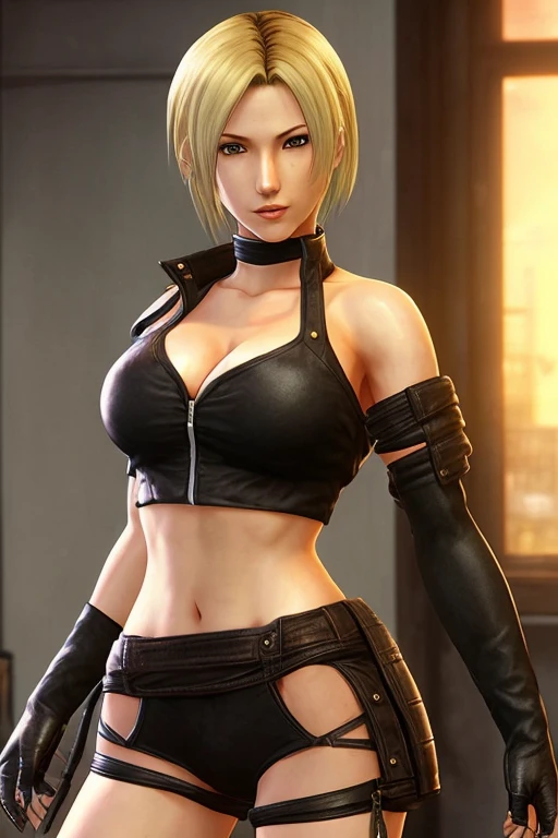 ashley graham,resident evil 4,1girls,big breasts,blonde hair,looking at viewer,nude,shiny skin,short hair,solo