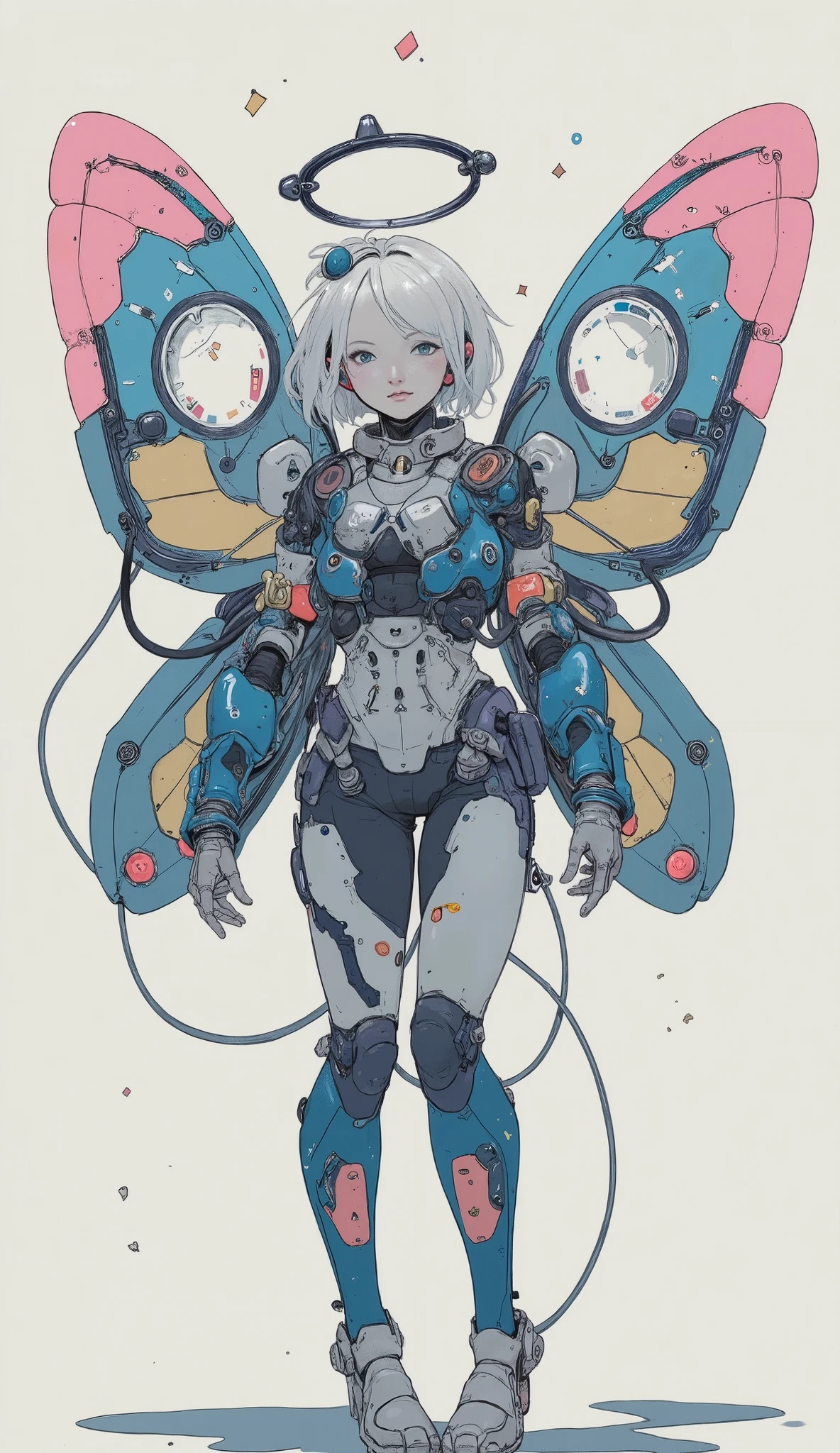 Anime characters with butterfly wings and butterfly-like bodies, mixed with organic matter, Mecha wings, Mechanized valkyrie girl, # Mecha, female Mecha, cool Mecha style, Mecha asthetic, inspired Krenz Kuschardt, Krenz Kuschardt, Mecha art, ferra white Mecha, anime Mecha aesthetic