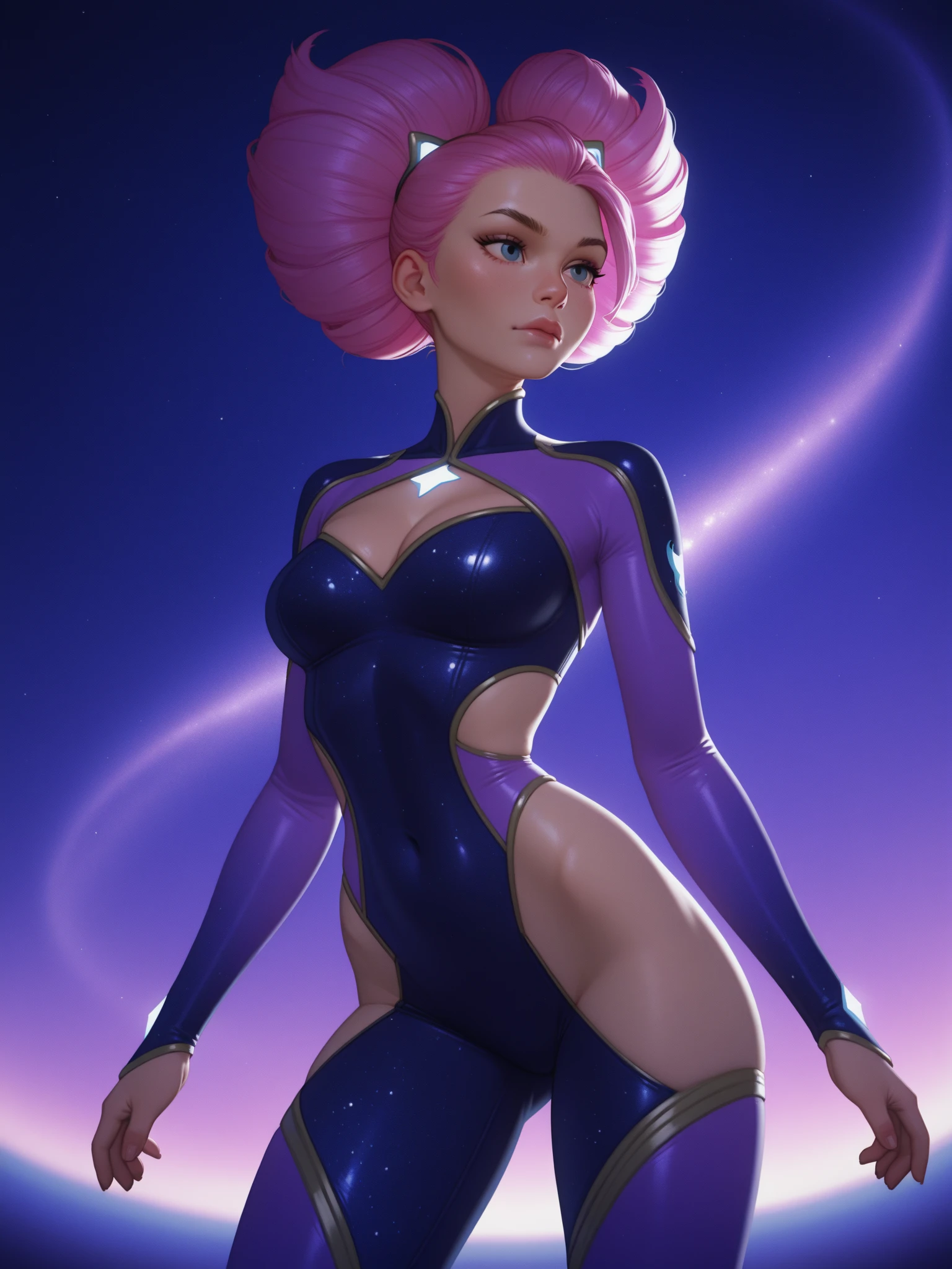 score_9, score_8_up, score_7_up, score_6_up, BREAK klara, Sci-fi outfit, cleavage, medium breasts, seductive smirk,sweating, wide hips, big ass, on a spaceship, in space