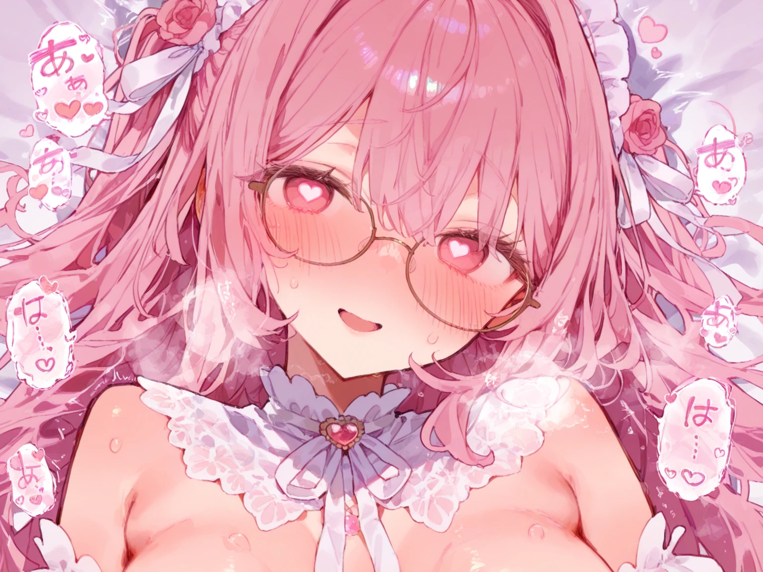 a beautiful woman in a missionary position with open shirt and kimono, orgasm face, intense sexual climax, detailed nipple, pussy, and bukkake,glasses,facial,cum on glasses,cum on boob,cum in mouth