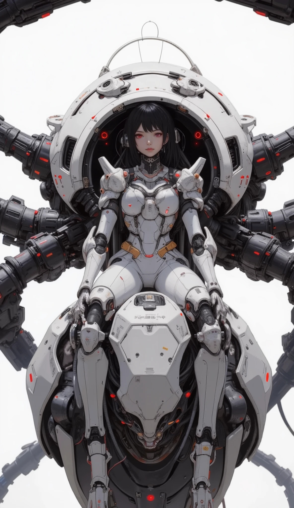 (((Masterpiece)))), (((highest quality)))), ((Ultra Definition)), (Very Fine Photoreality), ((Very Delicate and Beautiful)), (Delicate and Pretty Face), Cinematic Light, (((Machine Girl 1)), Solo, Full Body, Big, Cleavage Is Visible Skin, (Mechanical Joints: 1.4), (Mechanical Limbs)), (Blood vessels connected to tubes), (( Mechanical vertebrae attached to the back)), ((Mechanical cervical vertebrae) attached to the neck)), (((sitting)), Expressionless, (wires and cables attached to the head and body: 1.5), (Character Focus), Small LED lamp SF, detailed neon