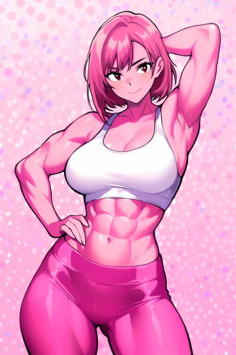 muscle woman, ragged and worn clothes, 