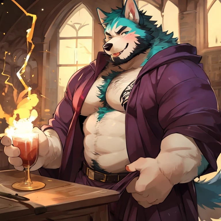 (sfw:1.5), male focus, Pharmacy师, Handsome 1boy, solitary,protrait photo,single, (Black nails, Black claws, White feet, White feet底板:1.4), White hair, White skin, (White tail:1.3), White Teeth, (White fangs, Exquisite fangs, Perfect fangs:1.3), Delicate teeth, Perfect Teeth, (Perfect red eyes:1.4), (White body, White ears:1.3),
White Tiger, White Tiger, dragon boy, dragon body, feet, (evil eyes, big eyes, large eyes:1.4), (Chubby, The body is huge, Larger face:1.3), Human feet, (Four toes:1.4),
(古希腊Red robe, Red cloth wrapped around the , Red robe, Red Cape:1.4), (:1.1),
(full body:1.2), Front view, (Mature men:1.4), (Strong body, muscle,Strong male, muscle男, muscles:1.3), Red , (Abdominal muscles:1.4), belly button, ( legs, Strong and strong legs, Strong legs, Thick arms:1.3), (Sitting, Sitting:1.3), (Looking at the audience, Focus, Eyes gaze:1.1), enjoy, (evil smile, evil grin, evil smile, Evil smile:1.5), (手上拿着Potion Bottle:1.4),
full background, Stone brick floors, indoor, Potion Rack, Wooden frame, night, Candle, Pharmacy, Potion Bottle,
Mysterious and romantic atmosphere, Caustic lines(refraction, polarization)Perfect anatomical structure, absurd, Detailed background, (Delicate eyes:1.3),Printing style。((artist:Takemoto Arashi))