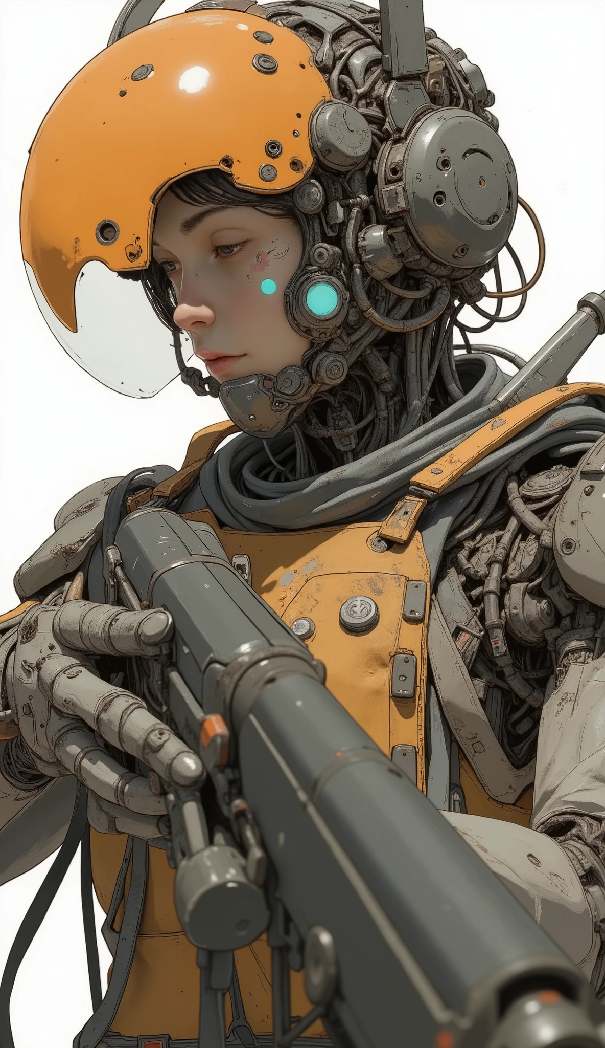 Close up of a robot holding a gun, cool Mecha style, mixed with organic matter, # Mecha, anime Mecha aesthetic, Mecha art, alexandre ferra Mecha, Mecha inspired, 妨害Mecha, greek god in Mecha style, seapunk Mecha, Mecha, japanese Mecha