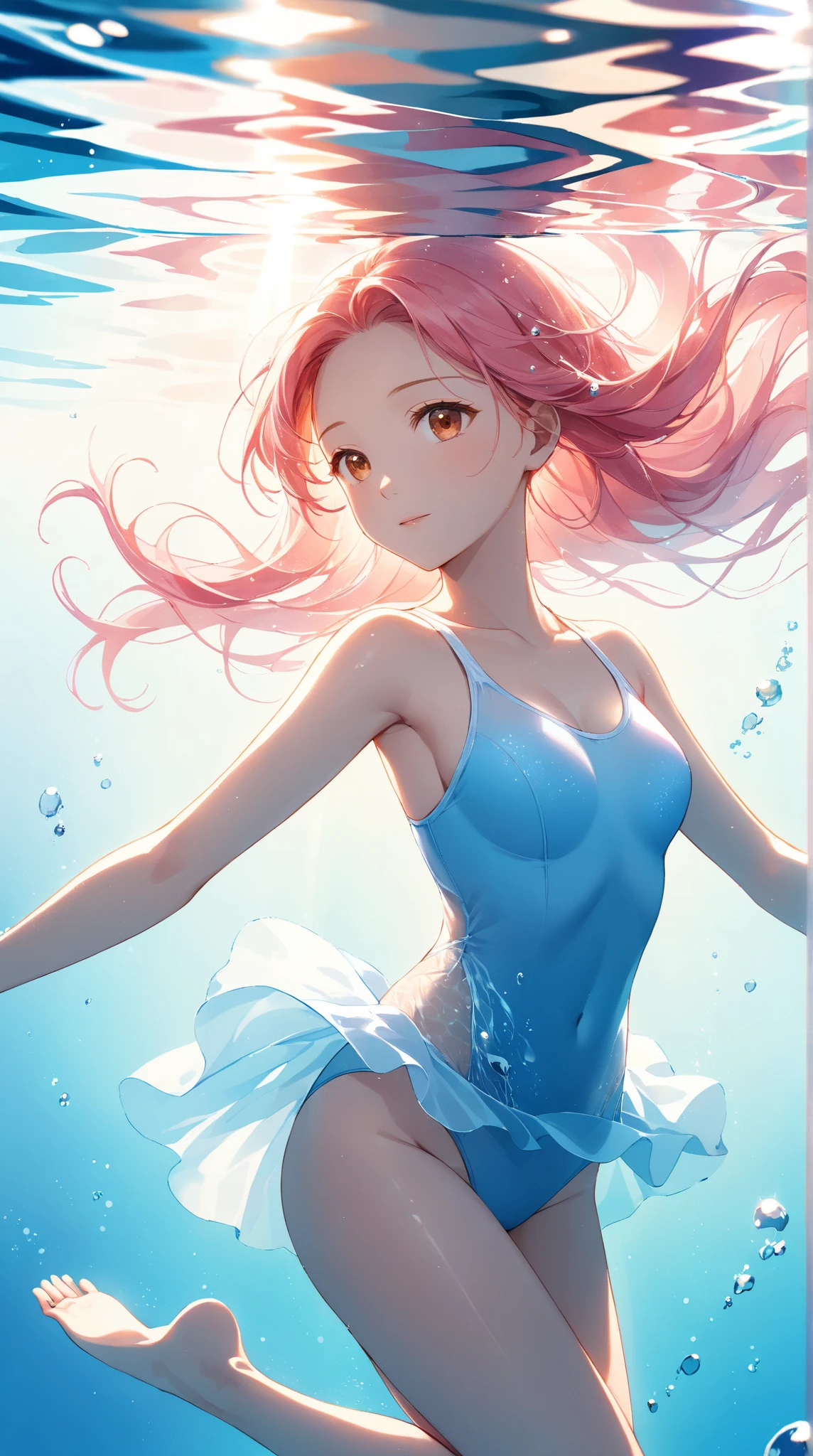 (best quality,4k,highres,masterpiece:1.2),ultra-detailed,physically-based rendering,beautiful detailed eyes,beautiful detailed lips,extremely detailed eyes and face,longeyelashes,anime,swimsuit,succubus tail,cute smile,tropical beach,clear blue sky,sandy beach,palm trees,sparkling sea,soft golden sunlight,vibrant color tones,soft lighting,subtle shadows,gentle breeze,transparent water,smooth glossy hair,playful expression,joyful atmosphere