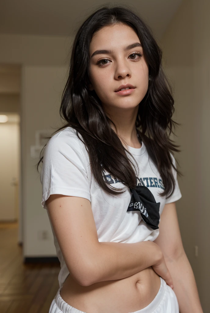 Student of average height 172 cm , with dark brown hair and brown eyes that sometimes glow with a slight glow when he uses his powers. Usually wears casual and comfortable clothing, like jeans and neutral colored t-shirts. She is 13 years old with great hidden potential long hair without glasses