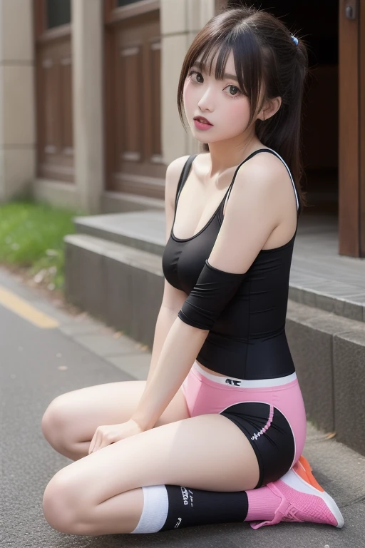 play sports often, (navy blue sailor uniform:1.2), (Navel exposed:1.2)、(navy pleated skirt:1.2)、(pink bikini bottom:1.5)、(Cyberpunk settings: 1.2), compensate,, (1 girl: 1.4), highest quality, masterpiece, (reality: 1.2), young woman, lady, detailed face, fine eyes, fine hair, fine skin, looking at the viewer, dramatic, vibrant, sharp focus, 50mm, f1.2, EOS R8, (3/4 body: 1.2), (Inside the train in the background: 1.6), (highest qualityの詳細: 1.2), 8K HD,(spread legs:1.2),