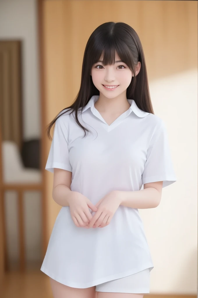 ??????? visible from white shirt, wet shirt, no panties, full body figure, black hair long straight, high school student, uniform, ????, ??????, Japan person, 17 years old,
