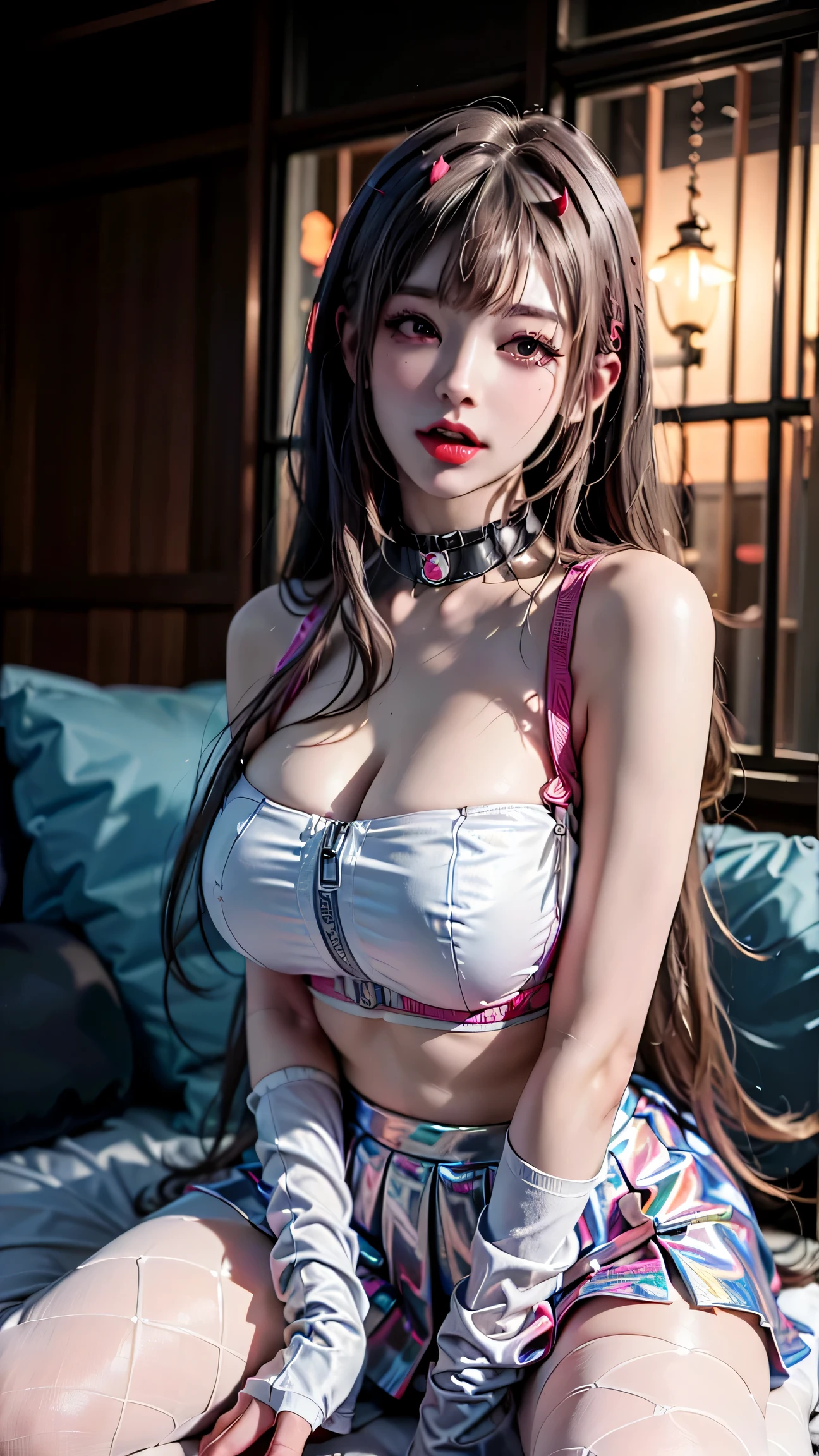 Japanese women、18-year-old woman、Female professional wrestler、In the wrestling ring、Wearing flashy pro wrestler costumes、Flashy face makeup、Fighting Pose、Very large breasts:1.3, J-Cup Bust、Glamour、The shape of the nipple is clearly visible、Beautiful thighs、Highly detailed face, Lips Detail,,Big Eyes、Droopy eyes、Droopy eyes、Downward、Lowered eyebrows、double eyelid, Detailed dark eyes,Thin lips、 Very beautiful face、、Highly detailed face、Climax expression、Sweating profusely、顔にSweating profusely、Reality Mode、Large crowd、whole body