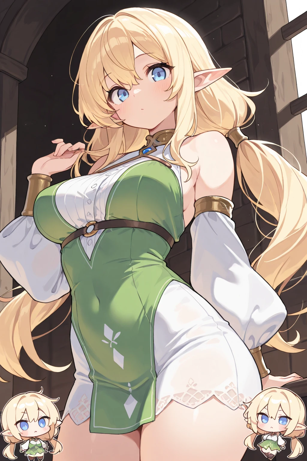 shera <lora:shera_greenwood:0.9> , neck chain, blonde hair, beautiful face, smile, closed mouth, (waving hands:1.2), outdoors, (masterpiece:1.2), best quality, absurdres, highres, extremely detailed wallpaper, perfect lighting, cowboy shot,