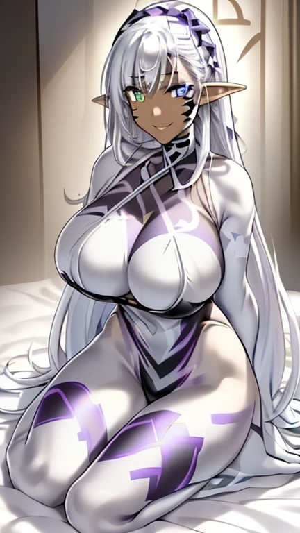 (masterpiece),(best quality),(high resolution), (majestic aesthetic),(ultra-detailed),(Intricate),(anime picture),(art cg),(marvellous illustration),(Sharp),(high detailed),(optimal lightning), (4k), (extremely detailed) BREAK 1 girl, (mirko, boku no hero academia),(dark skin:1.3), tall stature, muscular,{{({{mirko, boku no hero academia}} dressed as (florence nightingale \(trick or treatment\) \(fate\), fate/grand order)}} BREAK 1 girl, nurse cap, revealing clothes, shrug (clothing), short sleeves, layered bikini, purple bikini, green bikini, green gloves, elbow gloves, pink belt, black skirt, microskirt, green thighhighs, garter straps BREAK 1 girl, large breast, contented smile, blush, sweat, very humid, oiled skin ,steam BREAK 1 girl, looking at viewer, sitting bed, bedroom