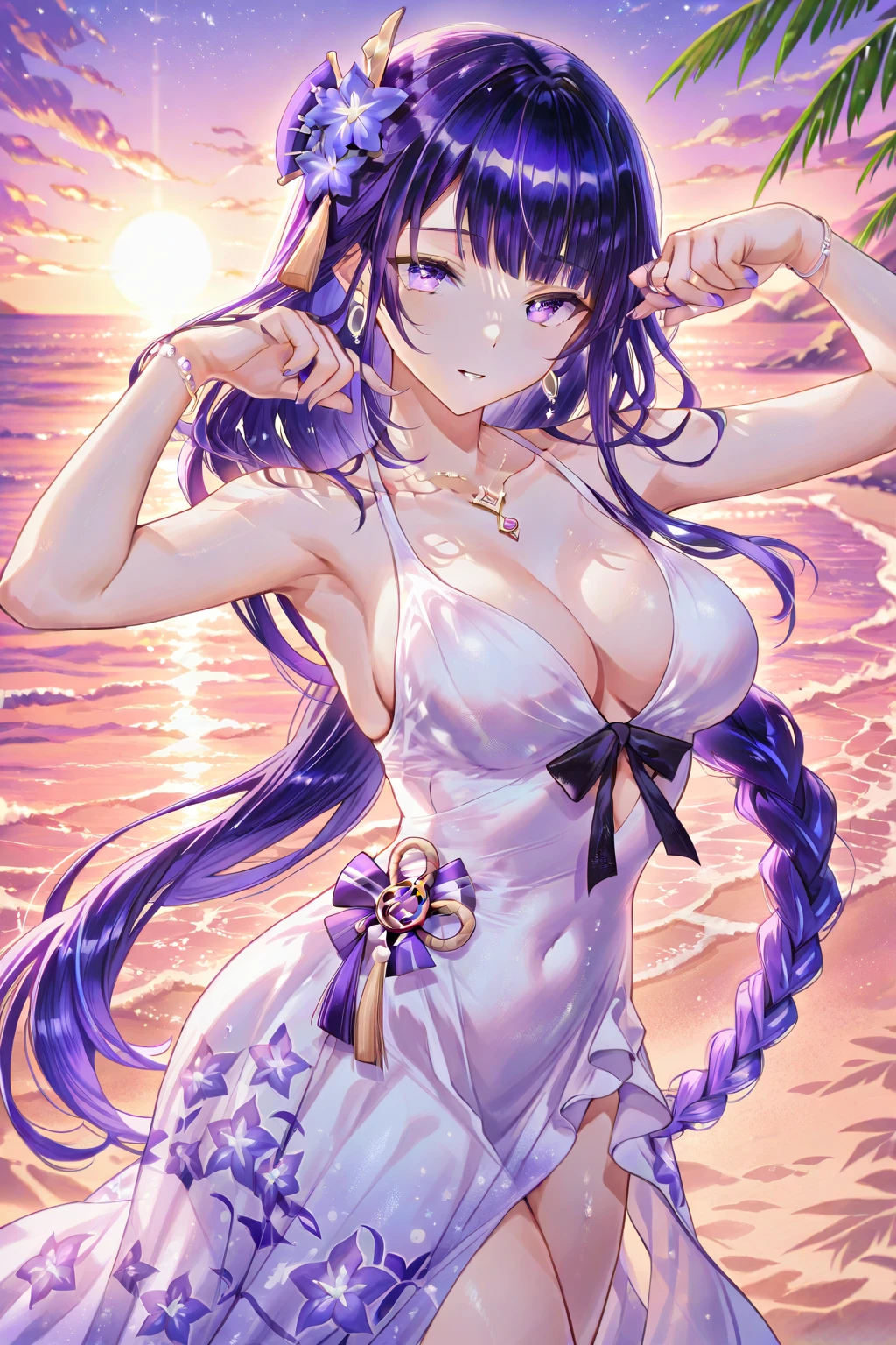((top quality)),(ultra high resolution),(Super detailed),(detailed description),((the most picturesque works of art),super precision art,amazing art of depiction,fantasy art:1.5, ((綺麗なflower々:1.3)), (glamorous body:1.5),fancy background effects、masterpiece、fancy details、(NSFW 1.1), ((1 female)), ((muste piece)), ((extremely detailed:1.3)), ((Beautiful woman entering the lake in crystal clear water)), ((beautiful long hair)), wet hair, wearing a transparent dress, Bathing clothed, (水に浮かぶバラのflowerびら:1.5), (early morning light), ivory gold AI, temple, crepuscular lighting, (very huge )、pink nipples、pink areola，Transparent pink areola、((Transparent pure white wedding dress that shows your skin、Detailed design))、Arranged,intimate, rose garden、colorful roses、lake with floating roses、wet body、(頭にflowerの装飾)、大きなflowerいっぱい、solo, water play, flowerいっぱいの髪飾り, flower々, sky porn,Pure white dress that becomes transparent when wet, shines wet with water、(muste piece),(Highly detailed CG Unity 8K wallpaper),best quality,cinematic lighting,detailed background,beautiful detailed eyes,bright pupils, (very delicate and beautiful),(Beautiful and detailed eyes),((muste piece)),(Purple eyes)