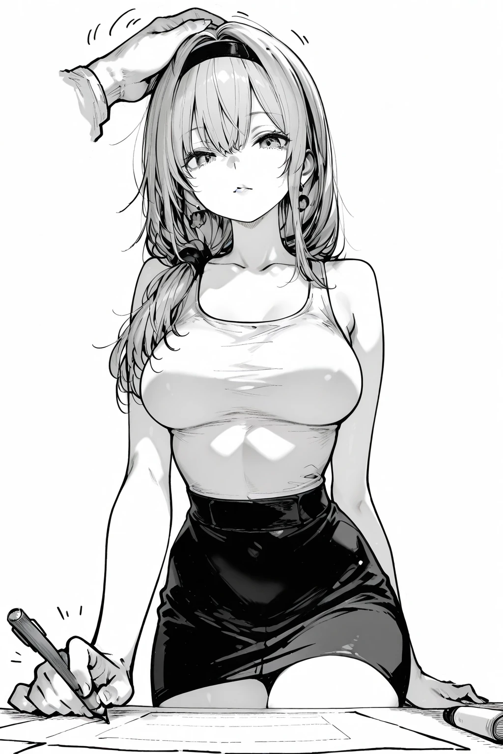 a man with long bangs with large breasts in a bra and women&#39;s panties has a bulging boner