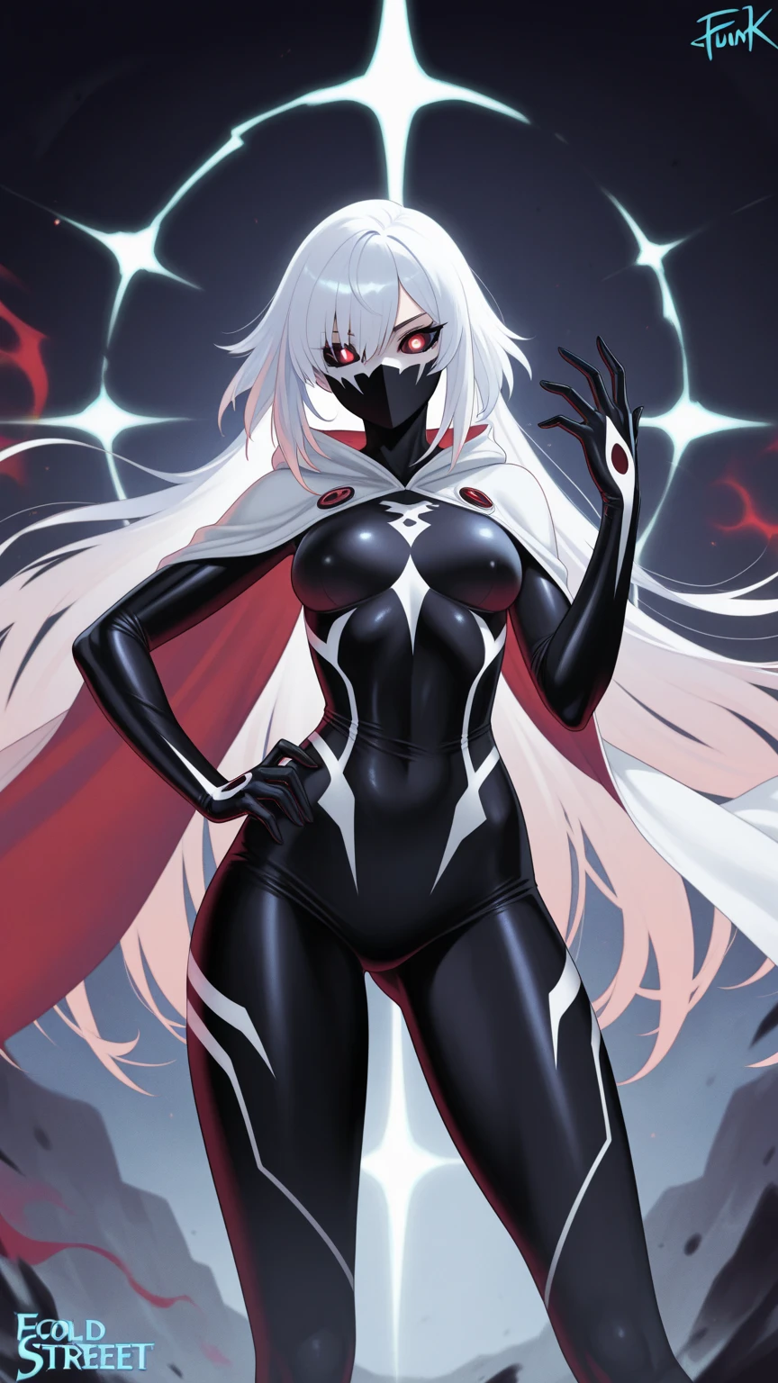 ghost spider, Gwen Venom symbiote outfit, Torn clothes that look organic, showing a lot of skin, Sensual open legs, half naked, (return), very long, Realistic silver hair, return, symbiote, surreal, Fine art, PS5 movie screenshots, Highly detailed cinematic rendering, Ultra-photorealistic raytrising, With cinematic lighting