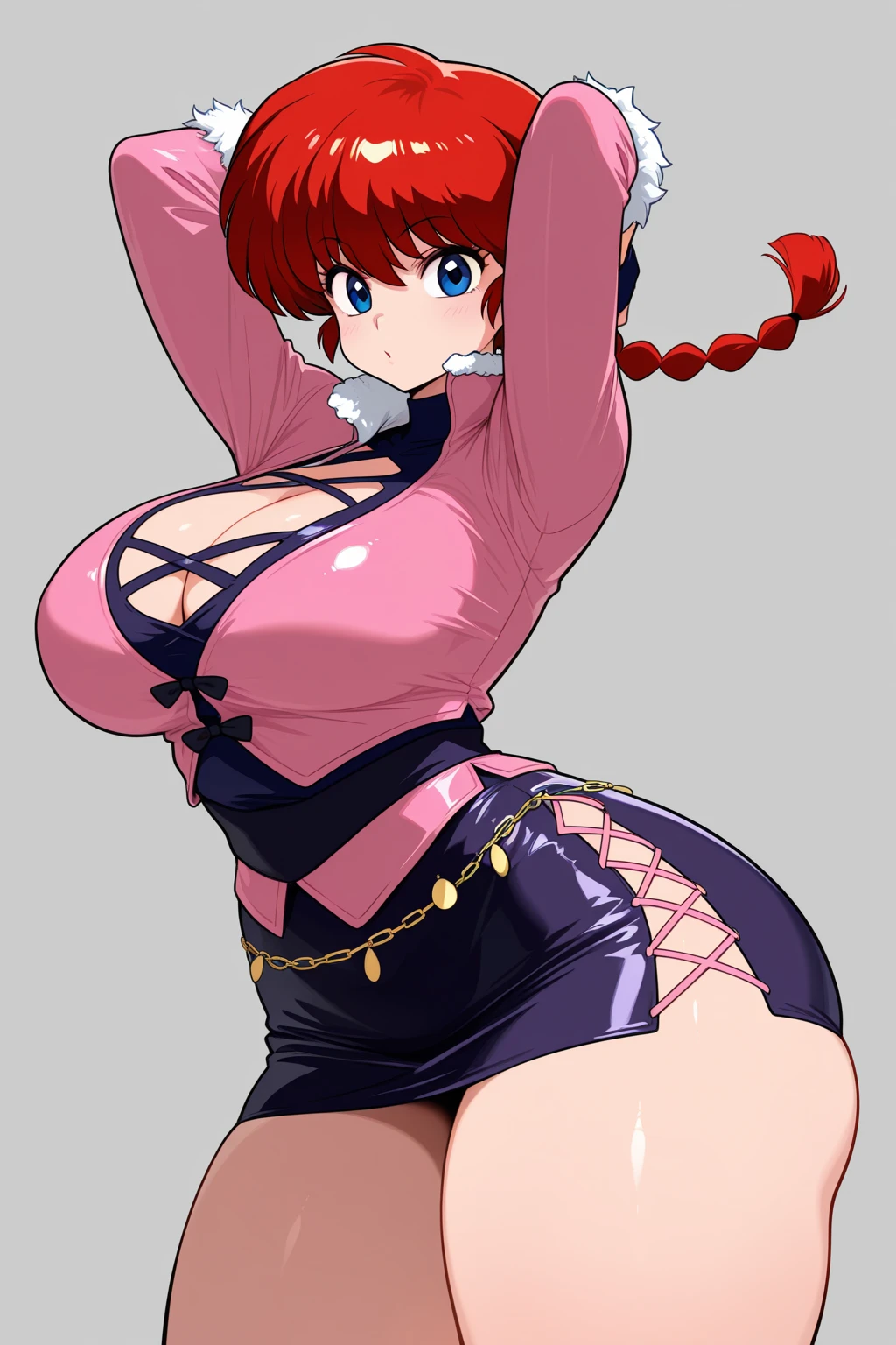 Sakura Haruno, 1girl, (((bimbo))), puffy lips, painted lips, thick lips, wide hips, thick thighs, big breast, huge ass, revealing cleavage, erotic, Smile face, bubble butt, camel toe, Ninja outfit