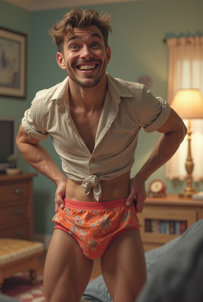 Hot 35 year old teacher in stretchy boxers, con bulto grande en la entrepierna, se tiene que ver la cara.