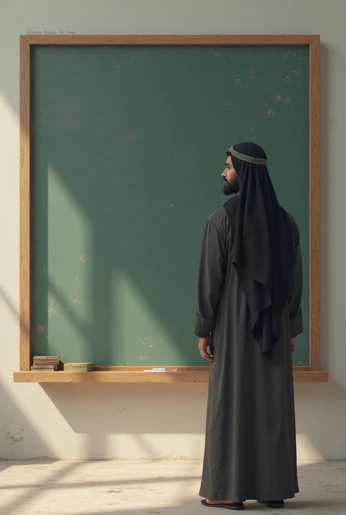 Photorealism:1.2) guru, lelaki, muda, Muslim, menghadap ke samping, menunjuk ke papan tulis, diujung samping papan tulis, putih, papan tulis kosong, landscape,papan menghadap ke depan,papan tulis memenuhi frame