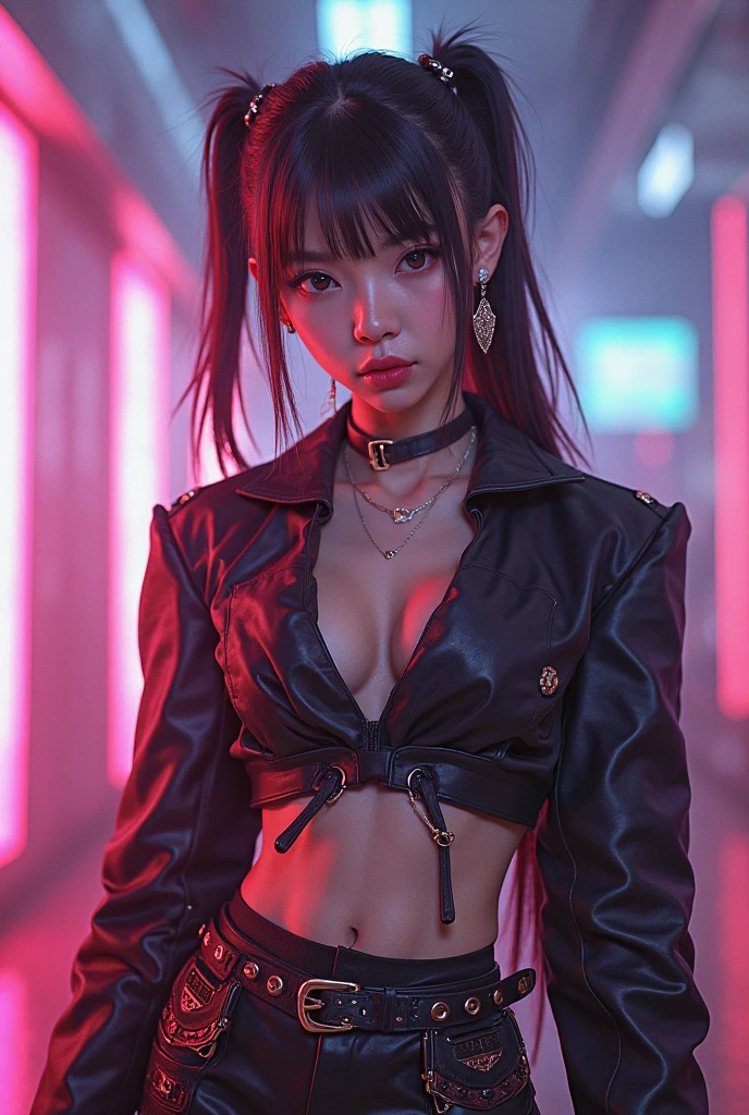 One girl, cyber punk, (whole body:1.1), Knee socks, Cleavage, Perfect Eyes, Perfect Face, Kuvshinov, (Gradient Background:1.2), Ultra-realistic 、Precision Photography、Photo quality、RAW quality、

