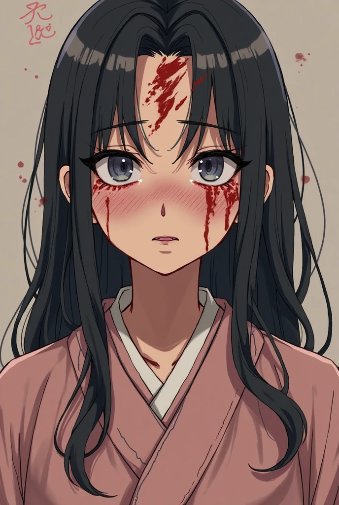 BREAK,1girl, long hair, black hair, fish, pitch black eyes, kimono, japanese clothes, solo, red kimono, very long hair, looking at viewer, wide sleeves, bubble, long sleeves, parted bangs, standing, holding, bangs, indoors, eerie, dead eyes, dead inside, horror vibe, dark, animal, air bubble, water, (dark room:1.2), blood splatters,
