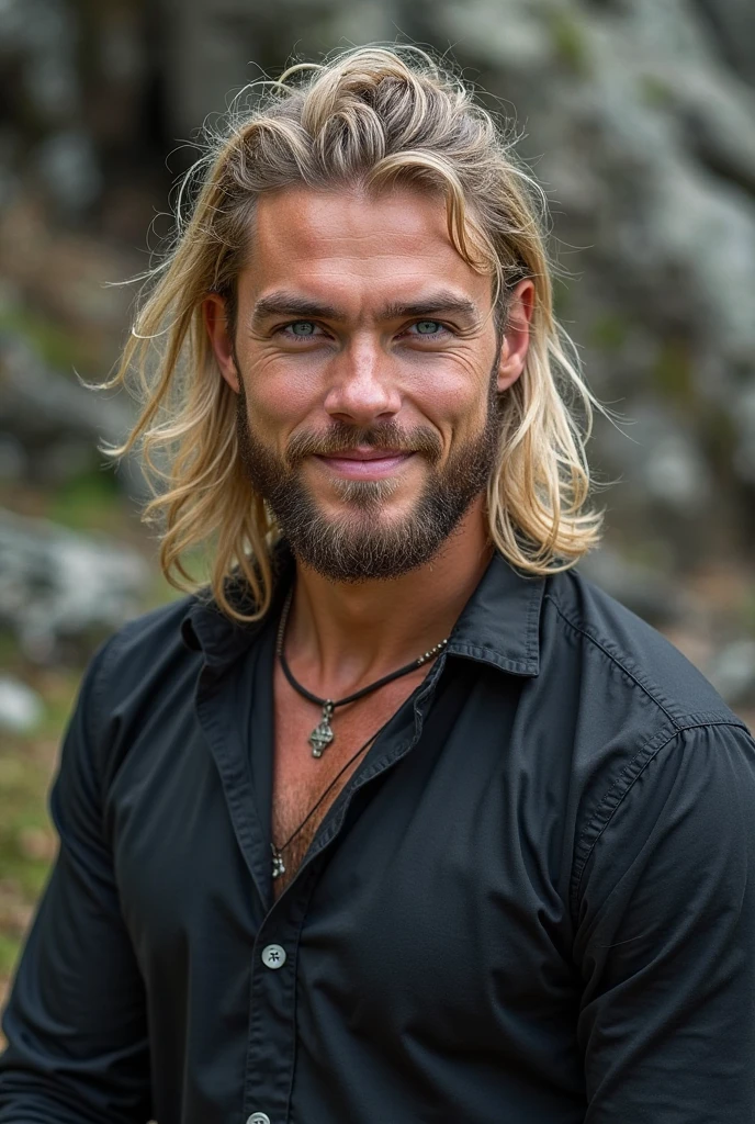 Extremely white-skinned indigenous man, with too long hair from the Amazon rainforest. 