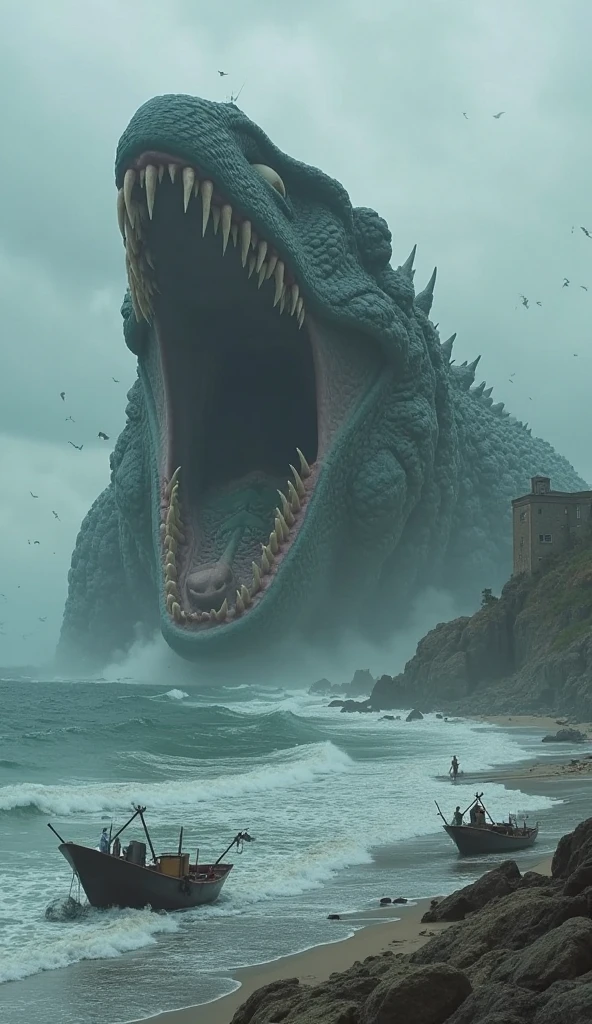 image of Perseus in an epic setting, fighting a ferocious sea monster to rescue Andromeda, who is in danger. The scene must convey the intensity of the combat, Perseus's bravery and Andromeda's vulnerability.