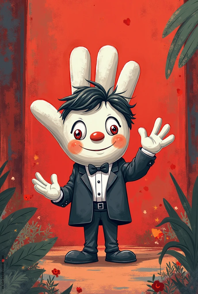 ​masterpiece, 3d, skull dressed as a purple plush rabbit, dando tchau, wearing a red bow tie, bone hands, cartoon, high qualiy, 4K