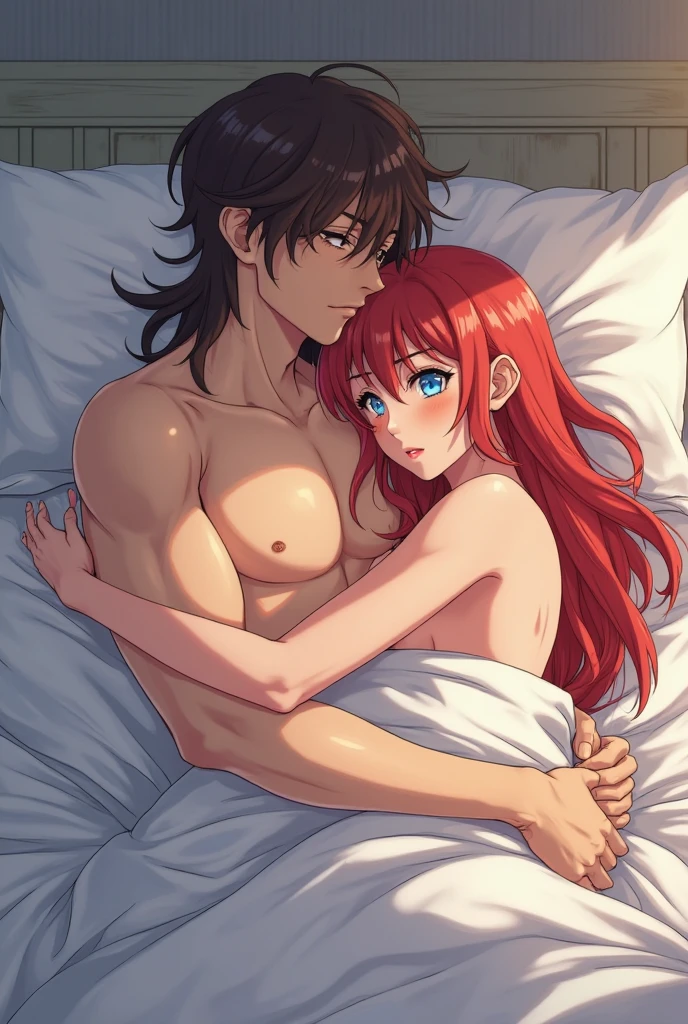 (Highest quality, 4K, 8k, High Resolutiの上, masterpiece:1.2), Very detailed, Picturesque, Anime-style photos, Photo Animatiの上:1.37)、Japanese high school student、(red Hair)、(Semi-long hair)、ster ornament、On the bed、girl, man, sex, standing, man hug girl’s knees, man hold girl, both legs up, open legs , sweat, steam 、Ecstasy face、trembling、Sweat、Drooling、crying、vapor、Black choke、Completely naked、Nakano Ichika