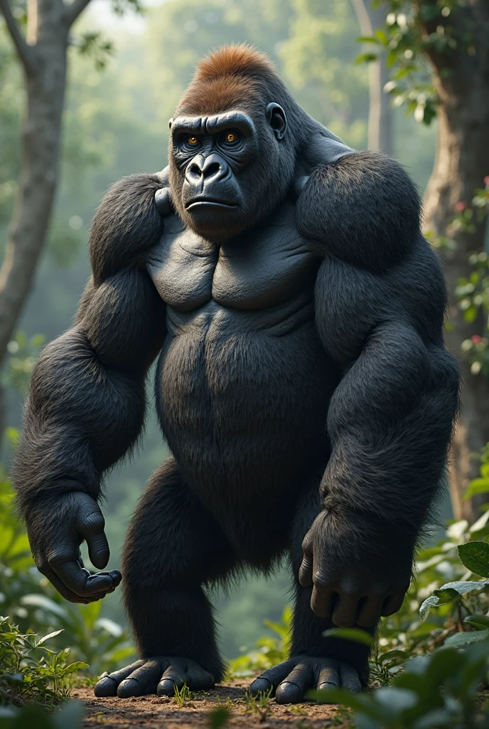 arafed gorilla standing on its hind legs, no back ground, gorilla, distant full body view, bigfoot, big foot, full body wide shot, whole body highly detailed, like gorilla, sasquatch,muscular, strong body, full body profile, 1/2 view realistic, full body shot hyperdetailed, highly detailed full body, ( sasquatch, full body close-up shot