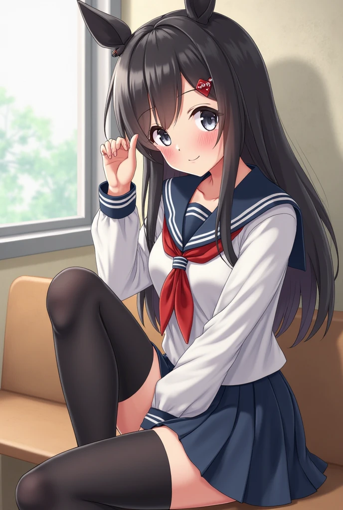 {Highest quality], [Super beautiful], [Ultra fine], [Best illustration], NSFW,Brown Hair, Hime cut,Bangs,Long Hair,girl,,uniform,knit cardigan,Short sleeve,skirt,smile, blush, Slender women,At the Beach,Summer festival,barefoot,sit,Show the soles of your feet