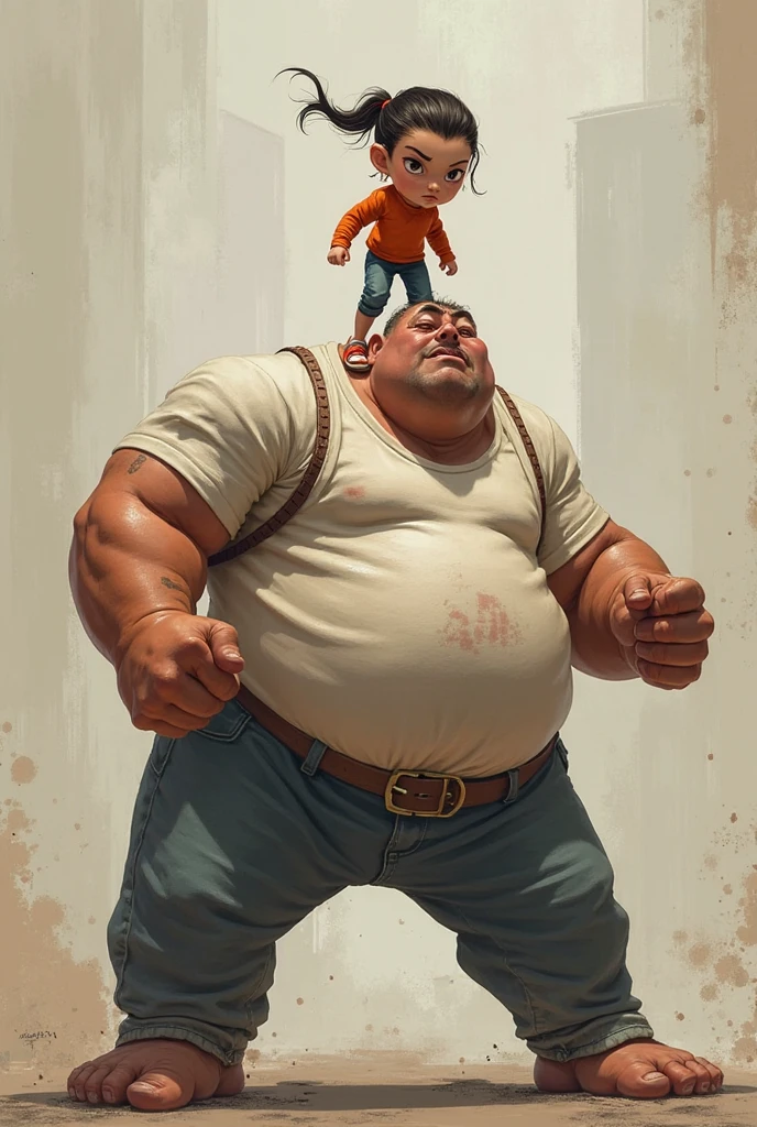 create a man with a larger upper body and a smaller lower body, Popeye&#39;s style on top and Olivia&#39;s stick on the bottom