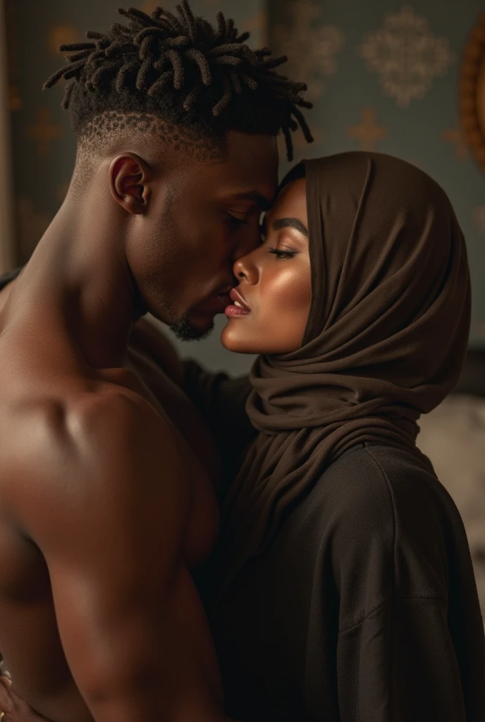 Woman in straight hijab standing with a black African man