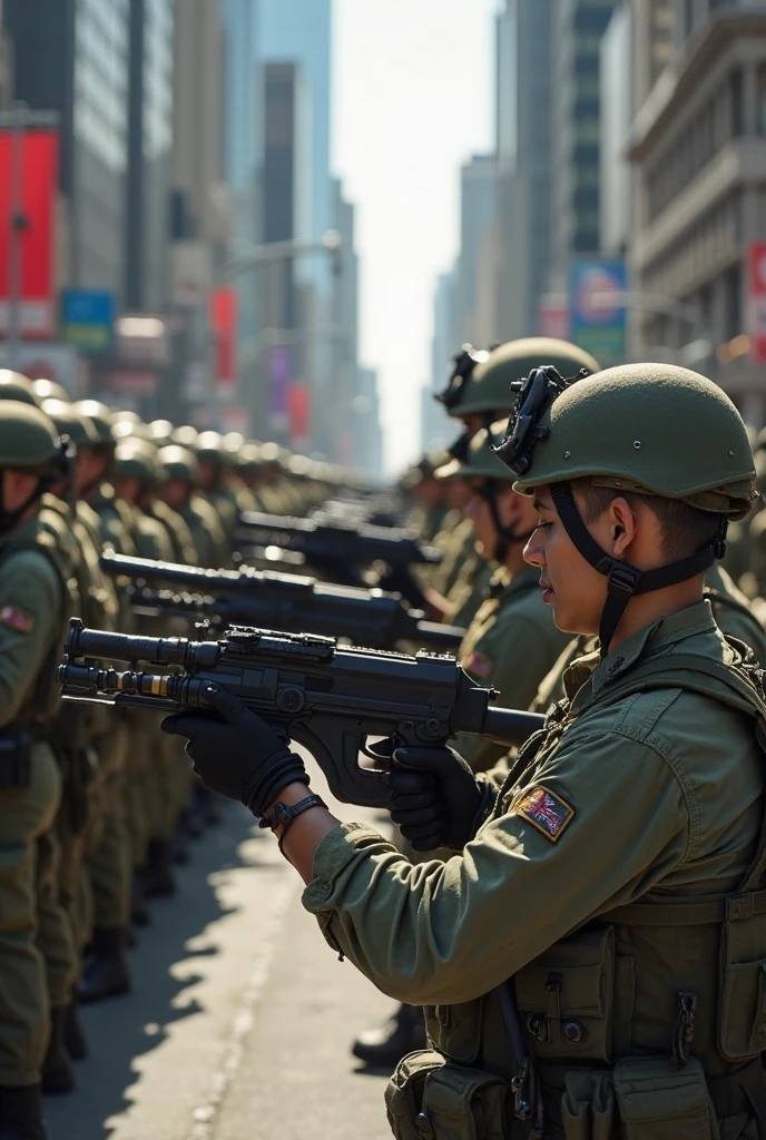 A military type zombie gang attack a city 
