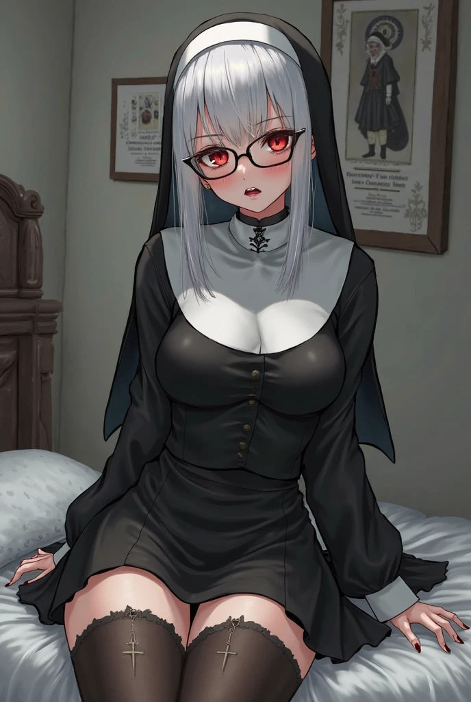 (straight hair:1.6),(long hair:1.6),(white hair:1.6),(classical maid:1.6),(nun:1.7),(dragon:1.3),(you can see anus:1.8),(spread anus:1.8), white hair, (white eyes:1.5), (flat chest:1.2),(spread legs:1.6),(creampie),(nude:1.6),(M shaped legs:1.8),(children's print panties:1.8)(steamy:1.8),(sweaty:1.8),(30 years old:1.6),(mature woman:1.8),(eye glass:1.6),(thick frame glasses:1.8),(children's print bra:1.6)
BREAK looking at viewer,(narrow shoulders)
BREAK ,(white background:1.8)
BREAK (masterpiece:1.2), best quality, high resolution, unity 8k wallpaper, (illustration:0.8), (beautiful detailed eyes:1.6), extremely detailed face, perfect lighting, extremely detailed CG, (perfect hands, perfect anatomy), (short, tiny, little:1.2), (spread legs, open legs, knee up:1.3), groin, perineum, leaning back, body tilt, shy, blush, embarrassed, arms behind back, cowboy shot, dutch angle,
(extremely detailed CG unity 8k wallpaper), (masterpiece), (best quality), (ultra-detailed), (best illustration), (best shadow), (absurdres), BREAK girl, sweat, steam, medium breast, looking at viewer, light smile,